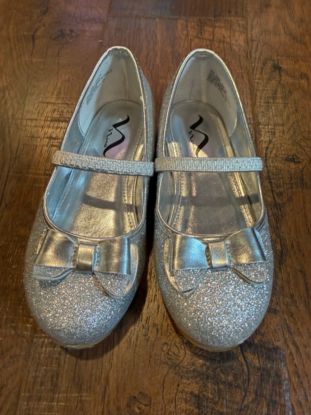 Nina Silver Glitter Mary Jane with Bow Accent